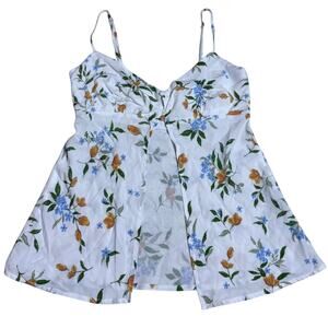 Le Lis Floral Open Front Tank Top Size XS White & Orange